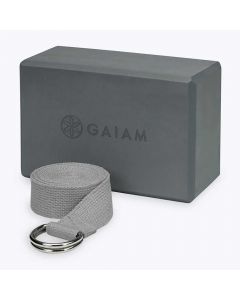 Yoga block and strap in the Gaiam set