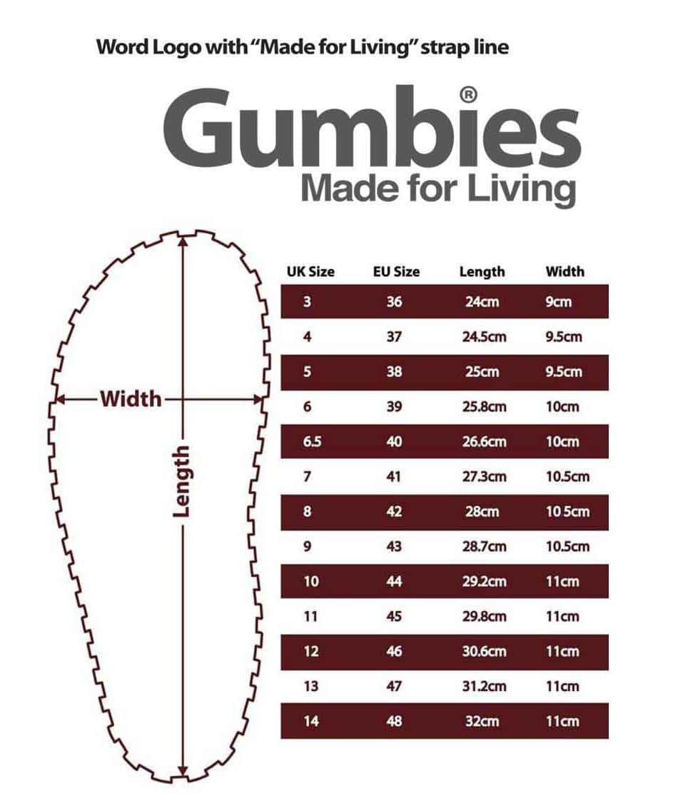 Dimensions, sizes for brand Gumbies