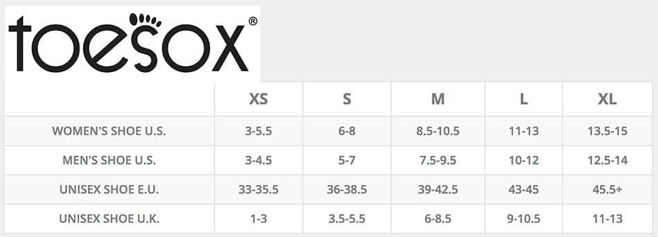 Dimensions, sizes for brand Toesox