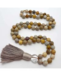White Moon Malas, shorter necklace Fossil Coral