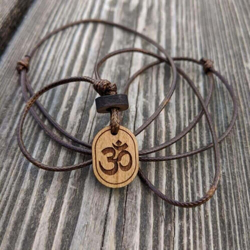Wooden necklace OM,handmade pendant