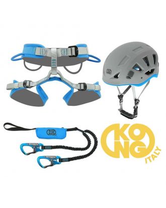 Self-belaying set for via ferrata (climbing belt + helmet + self-belaying system)