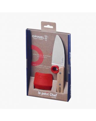 Opinel set Le Petit Chef: nož in ščitnik za prste rdeča