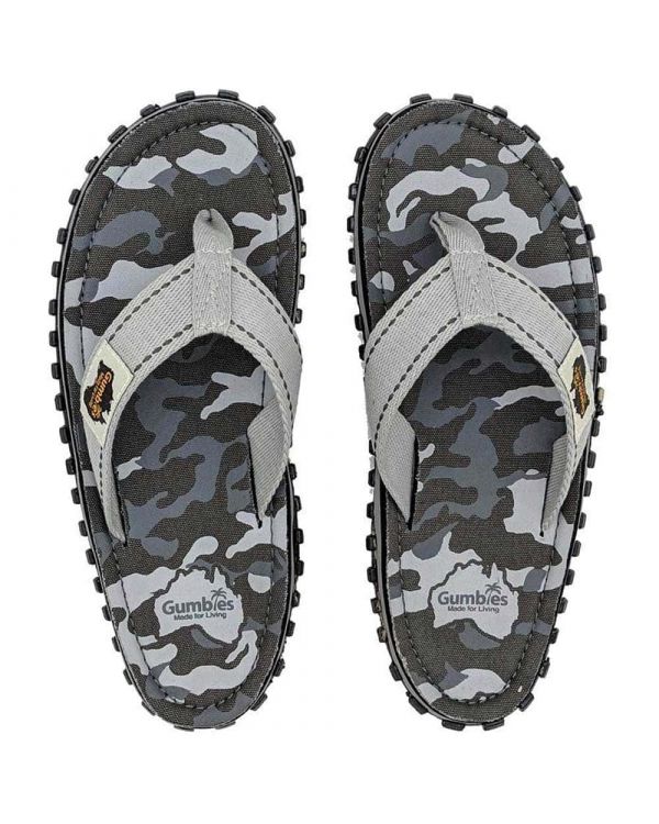 Gumbies ISLANDER Mens Cotton Beachy Toe Post Slip On Flip Flops Grey Camouflage