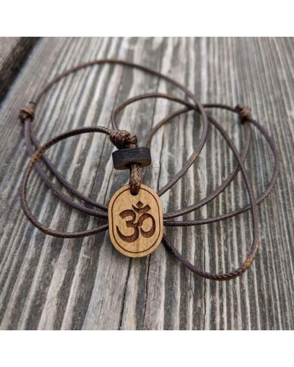 Wooden necklace OM,handmade pendant