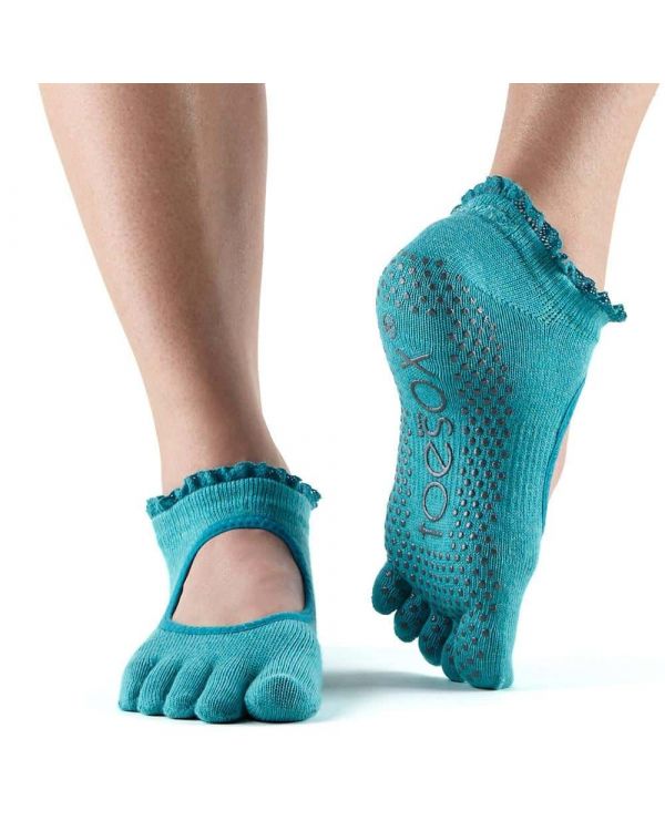 Toesox Full Toe Bella Bellarina Grip Socks For Barre Pilates Yoga Aqua 